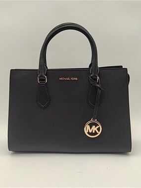 Michael Kors Black Saffiano Leather Tote Satchel Rose Gold Charm